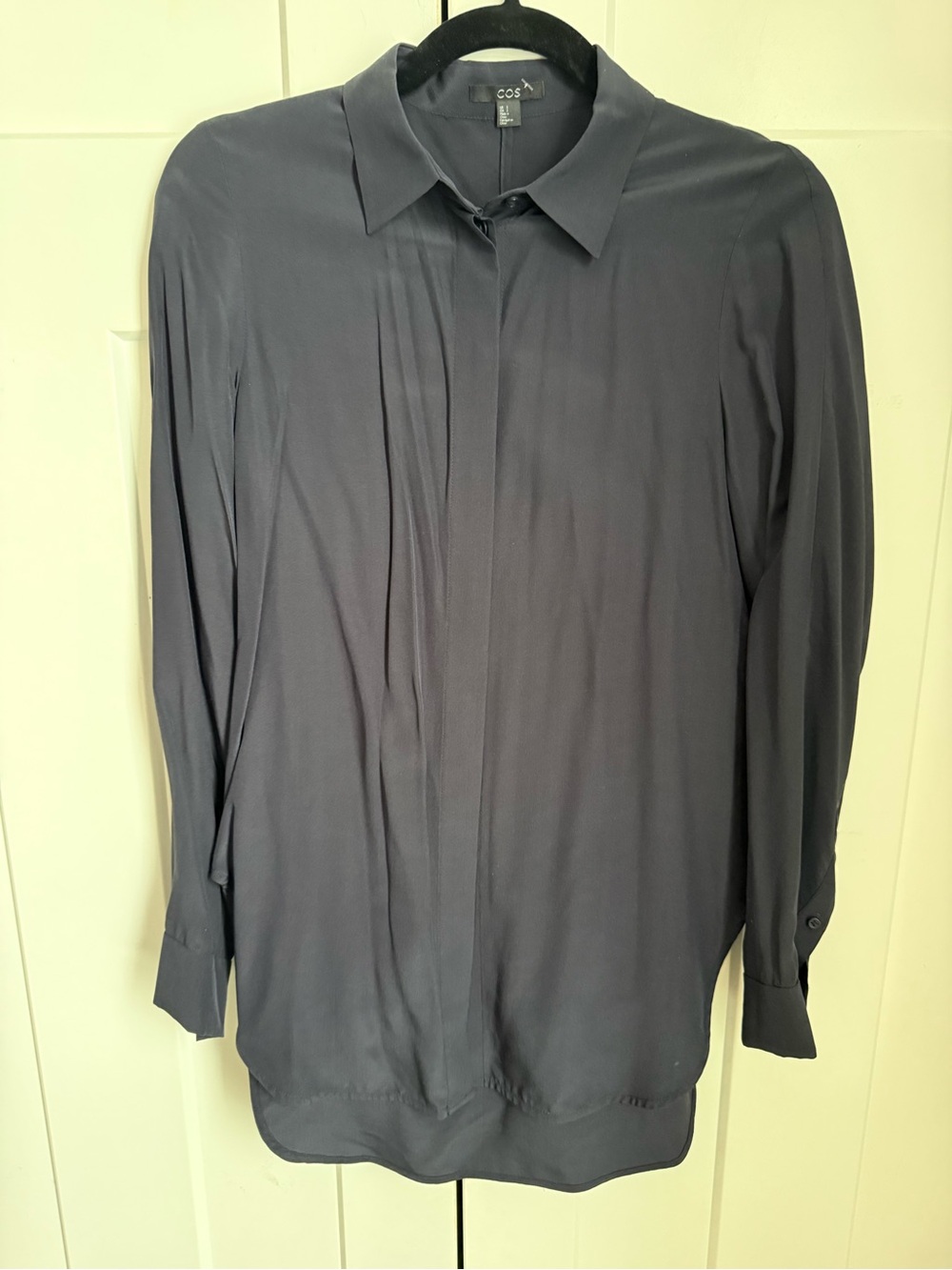 COS Dark Navy Long-Sleeve Hidden Placket Shirt size 2. Like new!